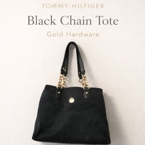 Tommy Hilfiger Black Chain Tote – Gold Hardware Shoulder Bag